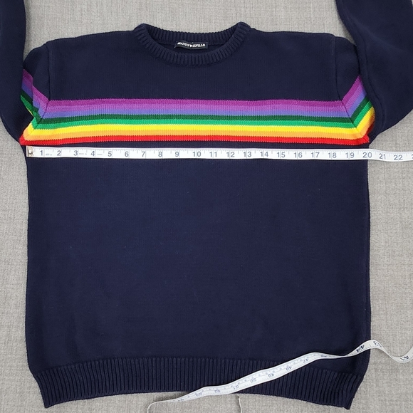 Brandy Melville Navy /Rainbow Striped 100% Cotton Crewneck Knit Sweater. Medium - Picture 6 of 8